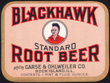Vintage soda pop bottle label BLACKHAWK ROOT BEER indian pictured Rock Island ILL