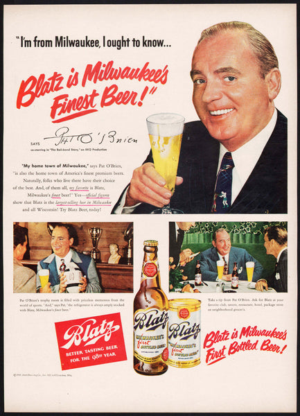 Vintage magazine ad BLATZ BEER from 1949 with Pat O-Brien in The Bail Bond Story