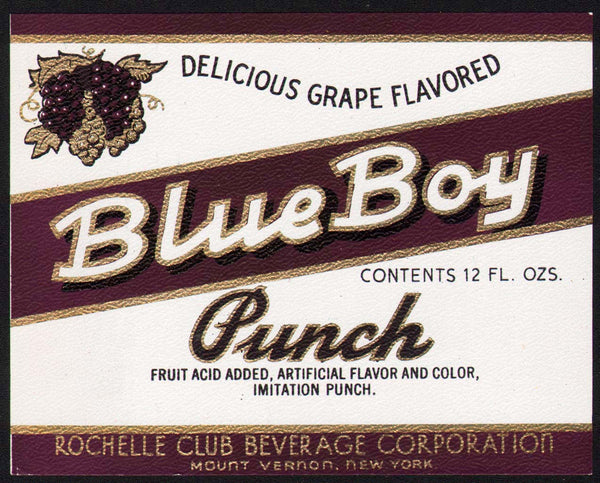 Vintage soda pop bottle label BLUE BOY PUNCH New York unused new old stock n-mint