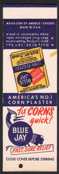 Vintage matchbook cover BLUE JAY Corn Plasters bird pictured salesman sample