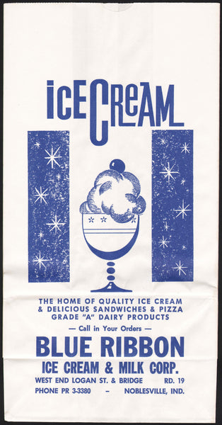 Vintage bag BLUE RIBBON Ice Cream and Milk Noblesville Indiana unused n-mint
