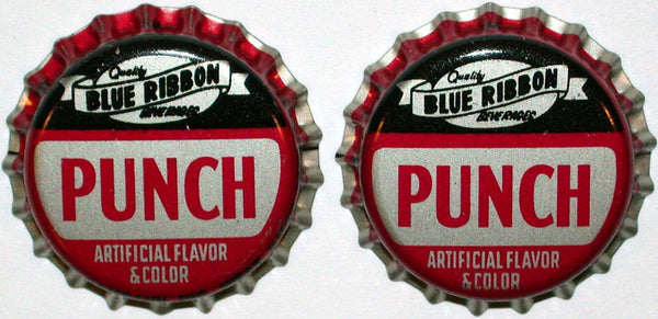 Soda pop bottle caps BLUE RIBBON PUNCH Lot of 2 cork lined unused new old stock