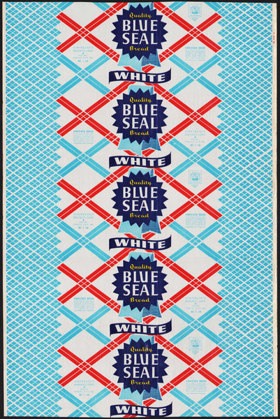 Vintage bread wrapper BLUE SEAL WHITE 1955 Interstate Kansas City new old stock