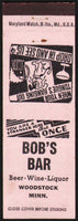 Vintage matchbook cover BOBS BAR with a dog pictured Woodstock Minnesota