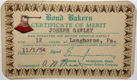 Vintage certificate of merit BOND BAKERS bread 12 Years enamel pin 1954 on card