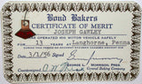 Vintage certificate of merit BOND BAKERS bread 13 Years enamel pin 1956 on card