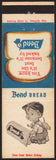 Vintage matchbook cover BOND BREAD boy and his dog with loaf and slice pictured