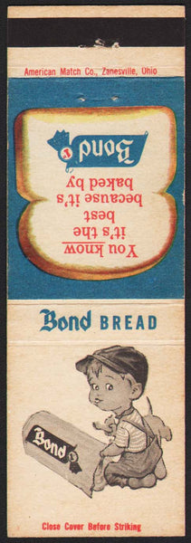 Vintage matchbook cover BOND BREAD boy and his dog with loaf and slice pictured