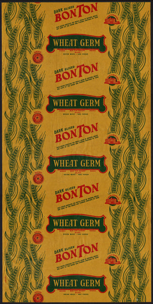 Vintage bread wrapper BON TON WHEAT GERM 1946 Bozeman Billings Missoula Montana
