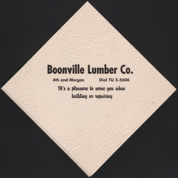 Vintage napkin BOONVILLE LUMBER CO Boonville Missouri unused new old stock n-mint