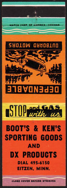 Vintage matchbook cover BOOTS and KENS DX gas oil fishermen pictured Eitzen Minnesota