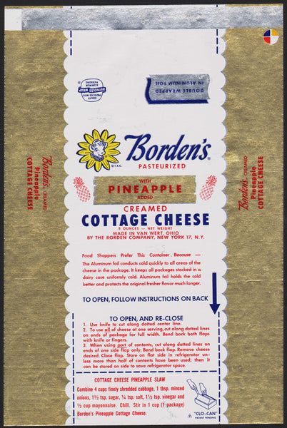 Vintage wrapper BORDENS Cottage Cheese Elsie the Cow pictured Van Wert Ohio unused