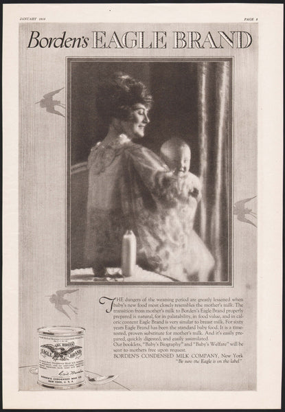 Vintage magazine ad BORDENS EAGLE BRAND Condensed Milk 1918 mother and child pictured