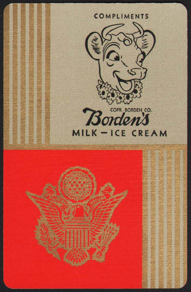 Vintage playing card BORDENS MILK ICE CREAM red background Elsie the Cow pictured