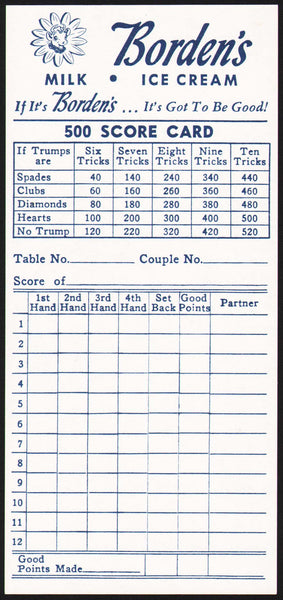 Vintage score card BORDENS Ice Cream Milk Elsie the Cow pictured unused n-mint+