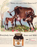 Vintage magazine ad BOSCO MILK AMPLIFIER 1941 art of cow and calf in field