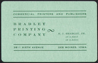 Vintage playing card BRADLEY PRINTING COMPANY Printer Publishers Des Moines Iowa
