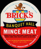 Vintage label BRICKS BANQUET HALL MINCE MEAT Crosswicks NJ oval shaped n-mint+