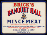 Vintage label BRICKS BANQUET HALL MINCE MEAT Crosswicks New Jersey 5lbs n-mint+