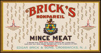 Vintage label BRICKS MINCE MEAT Nonpareil Crosswicks New Jersey unused n-mint+