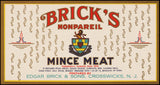 Vintage label BRICKS MINCE MEAT Nonpareil Crosswicks New Jersey unused n-mint+