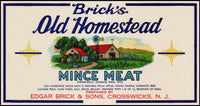 Vintage label BRICKS OLD HOMESTEAD MINCE MEAT Crosswicks New Jersey unused n-mint+