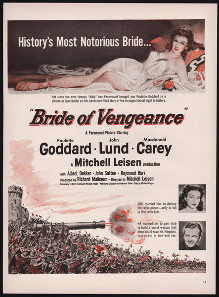 Vintage magazine ad BRIDE OF VENGEANCE movie 1949 Paulette Goddard and John Lund