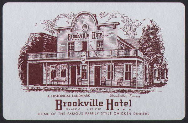 Vintage playing card BROOKVILLE HOTEL Historical Landmark pictured Brookville Kansas