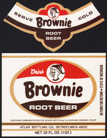 Vintage soda pop bottle label BROWNIE ROOT BEER elf pictured Detroit Michigan