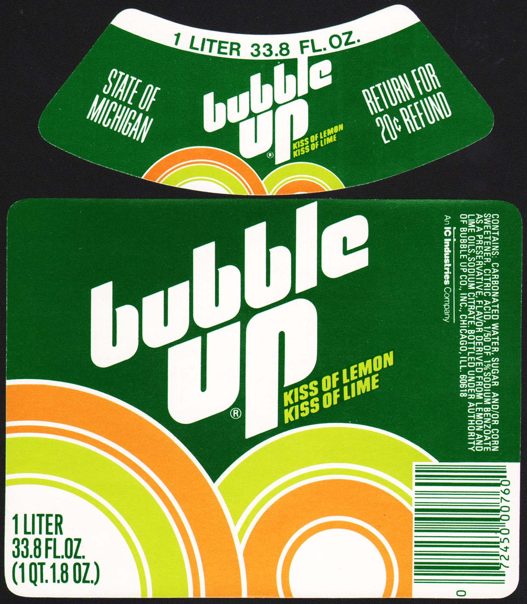 Vintage soda pop bottle label BUBBLE UP 1 Liter Chicago Illinois unuse ...