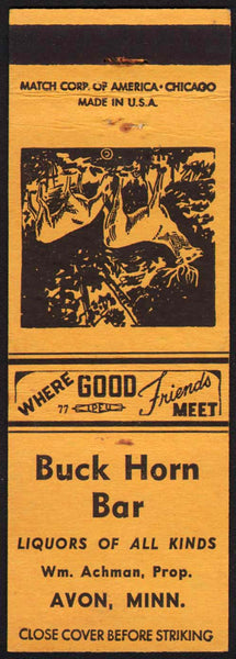 Vintage matchbook cover BUCK HORN BAR deer in woods pictured Avon Minnesota