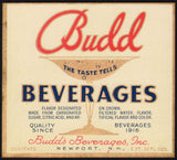 Vintage soda pop bottle label BUDD BEVERAGES Newport NH unused new old stock
