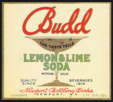 Vintage soda pop bottle label BUDD LEMON and LIME SODA Newport NH new old stock