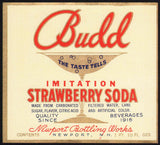 Vintage soda pop bottle label BUDD STRAWBERRY SODA Newport NH new old stock n-mint