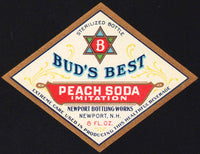 Vintage soda pop bottle label BUDS BEST PEACH SODA Newport NH unused n-mint+