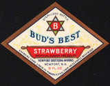 Vintage soda pop bottle label BUDS BEST STRAWBERRY Newport NH unused n-mint+