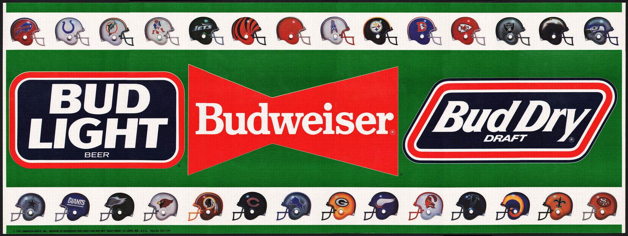 Vintage banner BUDWEISER beer NFL football helmets 18