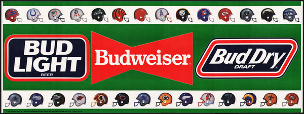 beer football helmet nfl shop Vintage banner BUDWEISER beer NFL football helmets 18" x 49" Kansas Ci – Mistercola