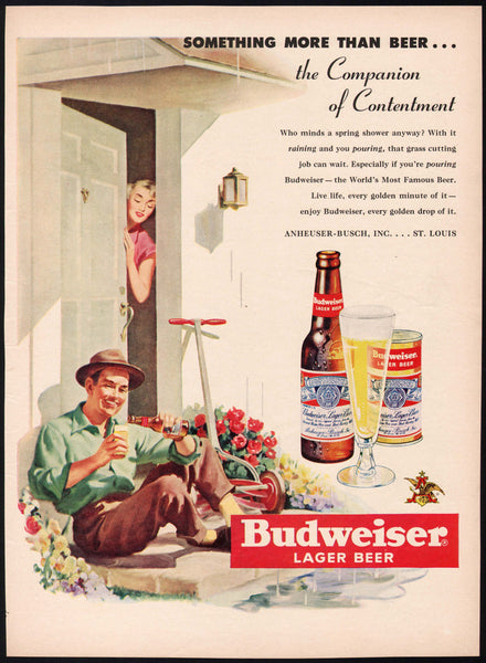 Vintage magazine ad BUDWEISER LAGER BEER 1951 Anheuser Busch man on porch