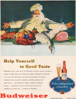 Vintage magazine ad BUDWEISER BEER 1948 Christmas Help Yourself to Good Taste