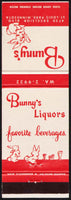 Vintage matchbook cover BUNNYS LIQUORS rabbits pictured St Louis Park Minnesota