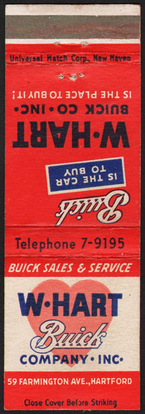 Vintage matchbook cover W-HART BUICK COMPANY INC Buick Sales Service Hartford CT