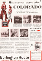 Vintage magazine ad BURLINGTON ROUTE railroad from 1929 Colorado cowboys pictured