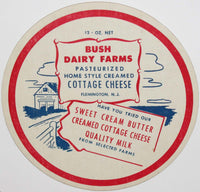 Vintage milk bottle cap BUSH DAIRY FARMS Cottage Cheese large Flemington NJ n-mint
