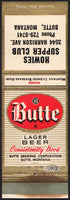 Vintage matchbook cover BUTTE LAGER BEER Howies Supper Club Butte Montana