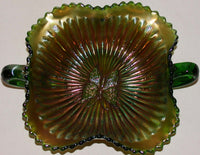 Vintage CARNIVAL GLASS Northwood Butterfly Stippled Rays 2 handled bowl green