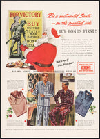 Vintage magazine ad B.V.D. Pajamas 1942 picturing Santa and a War Bonds poster