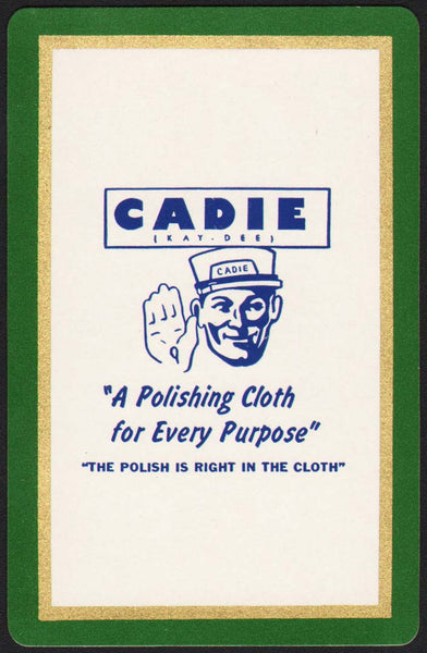 Vintage playing card CADIE Polishing Cloth green border man pictured New York