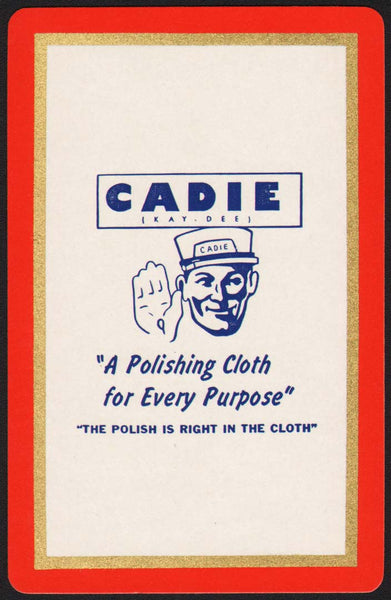 Vintage playing card CADIE Polishing Cloth orange border man pictured New York