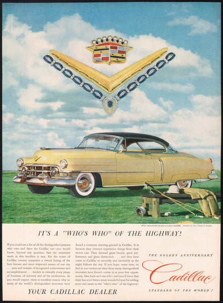 Vintage magazine ad CADILLAC AUTOMOBILE 1952 yellow sedan with black hardtop